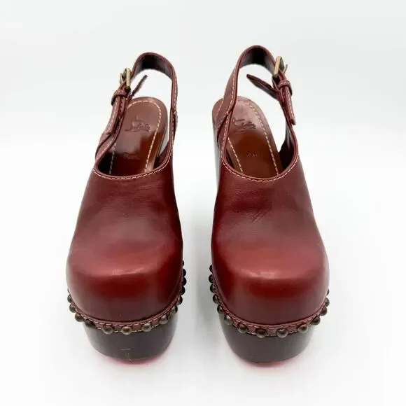 Christian Louboutin Joan Platform Wooden Heels Studded Clogs EU 38 US 8 - Picture 4 of 11